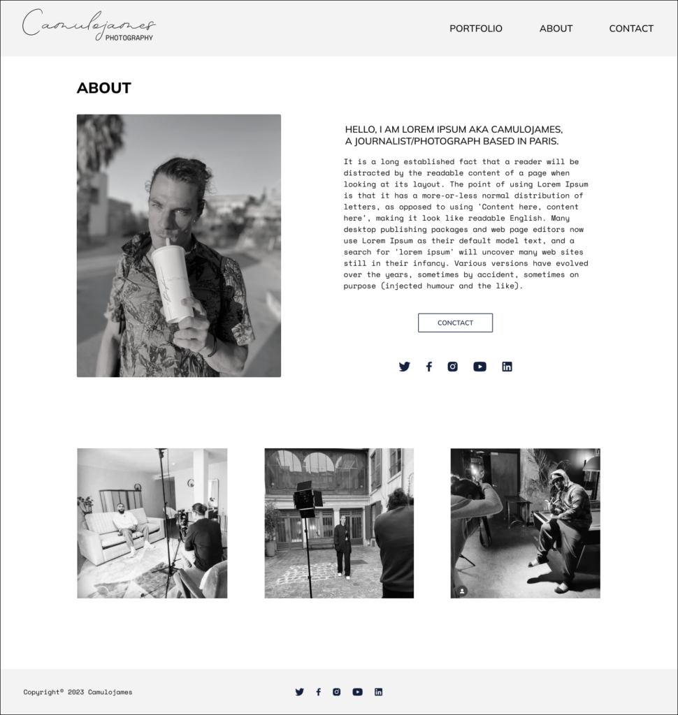 wireframes of a website of a photographer