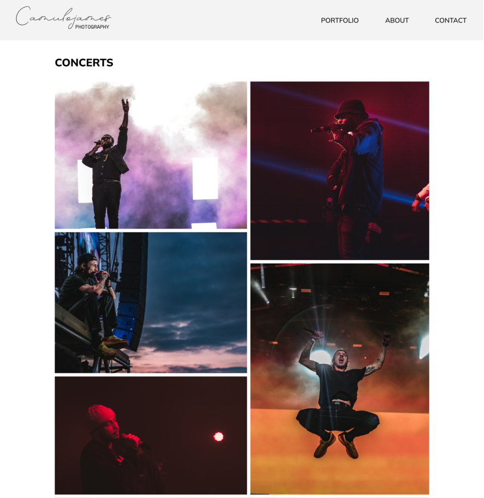 wireframes of a website of a photographer
