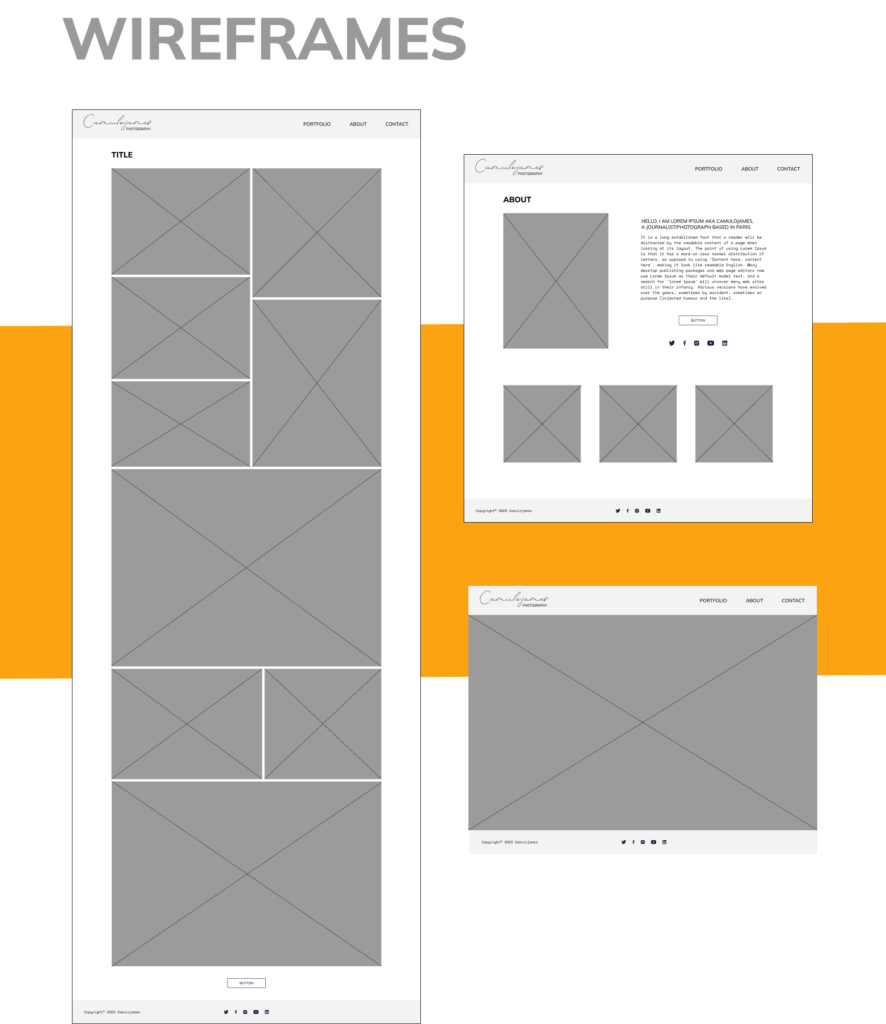 wireframes of a website of a photographer